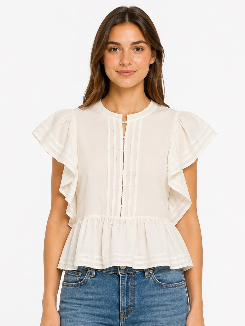 MARC NEW YORK Flutter Sleeve Peplum Blouse Ivory Women Size Medium NWT